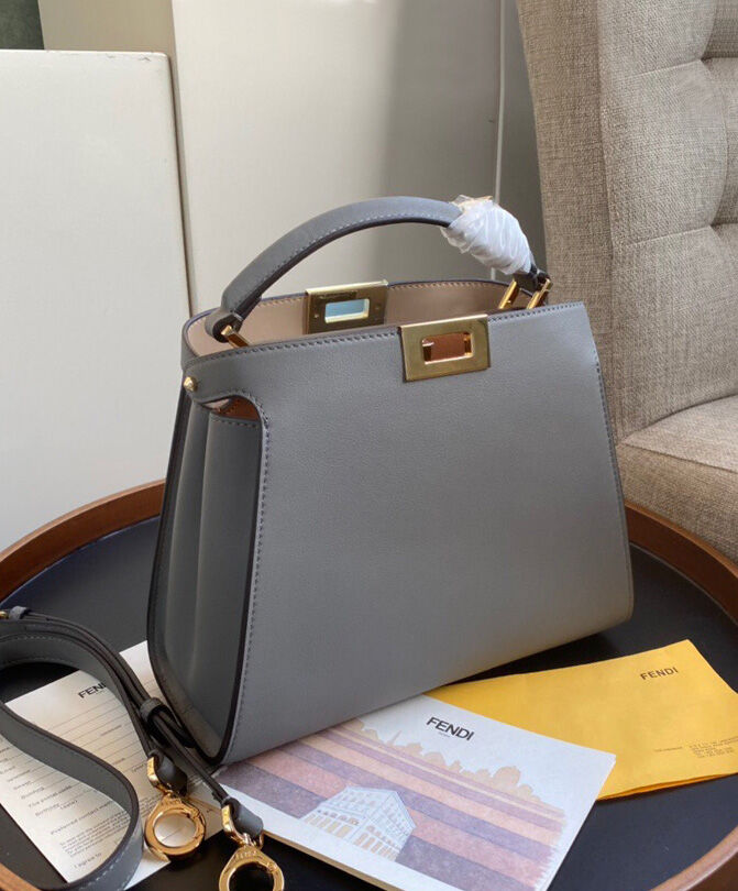 Fendi Peekaboo Iconic Essentially Leather Bag 8BN302 Grey